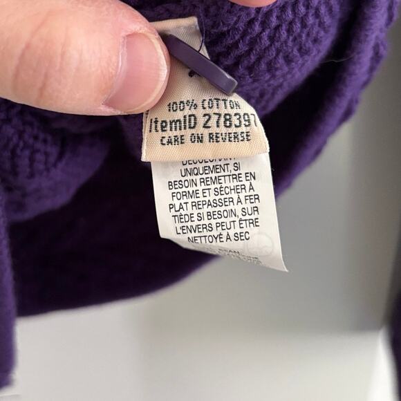 L.L. Bean Purple Cable Knit Cardigan Sweater Jacket 100% Cotton 278397 - Picture 7 of 8